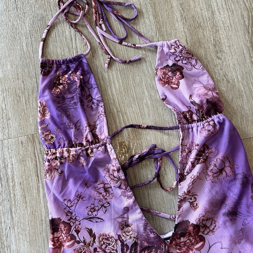 Womens NWT Fashion Nova Purple Printed Mini Dress - L - Picture 2 of 8